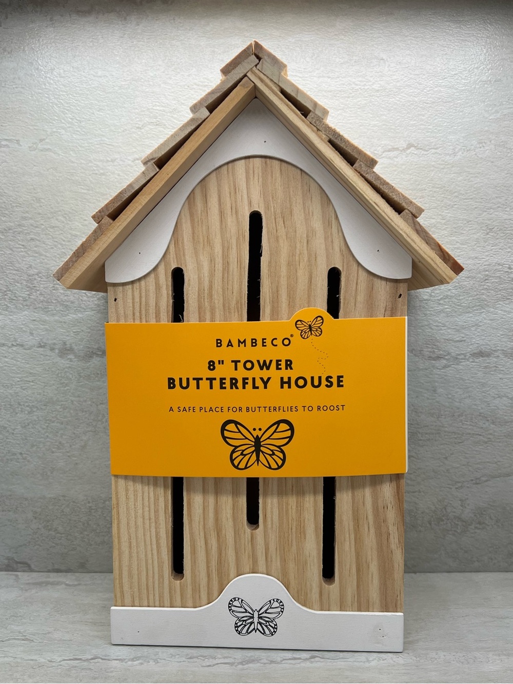 🪅 Natural Wood & White 8" Tower Butterfly House
